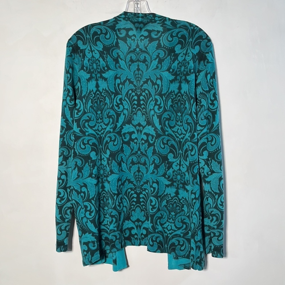 Talbots Merino Wool Open Front Teal/Evergreen Scr… - image 3